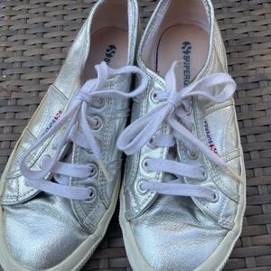 Superga Metallic Silver Lace-Up Shoes